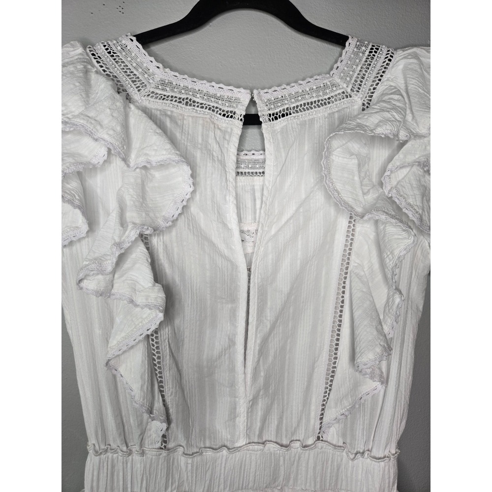 Olivaceous White Lace Ruffle Mini Dress Medium Cottagecore Boho Babydoll - Picture 9 of 10